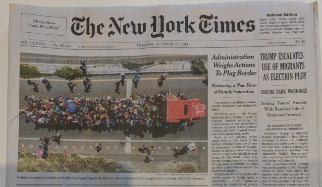 Top of New York Times front page for 2018/10/03.